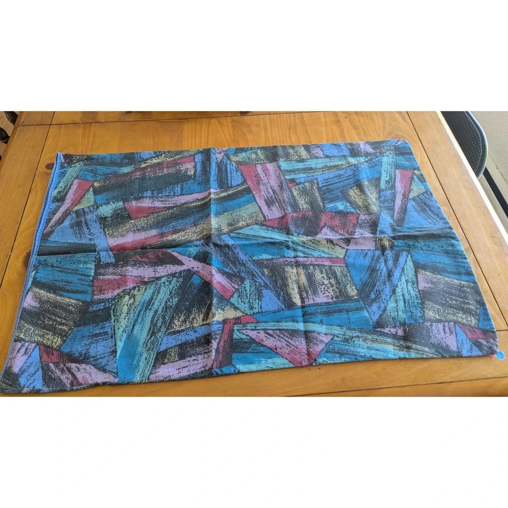 Vintage 90s Abstract Geometric Queen Sheet Set Blue Purple Retro Memphis Design